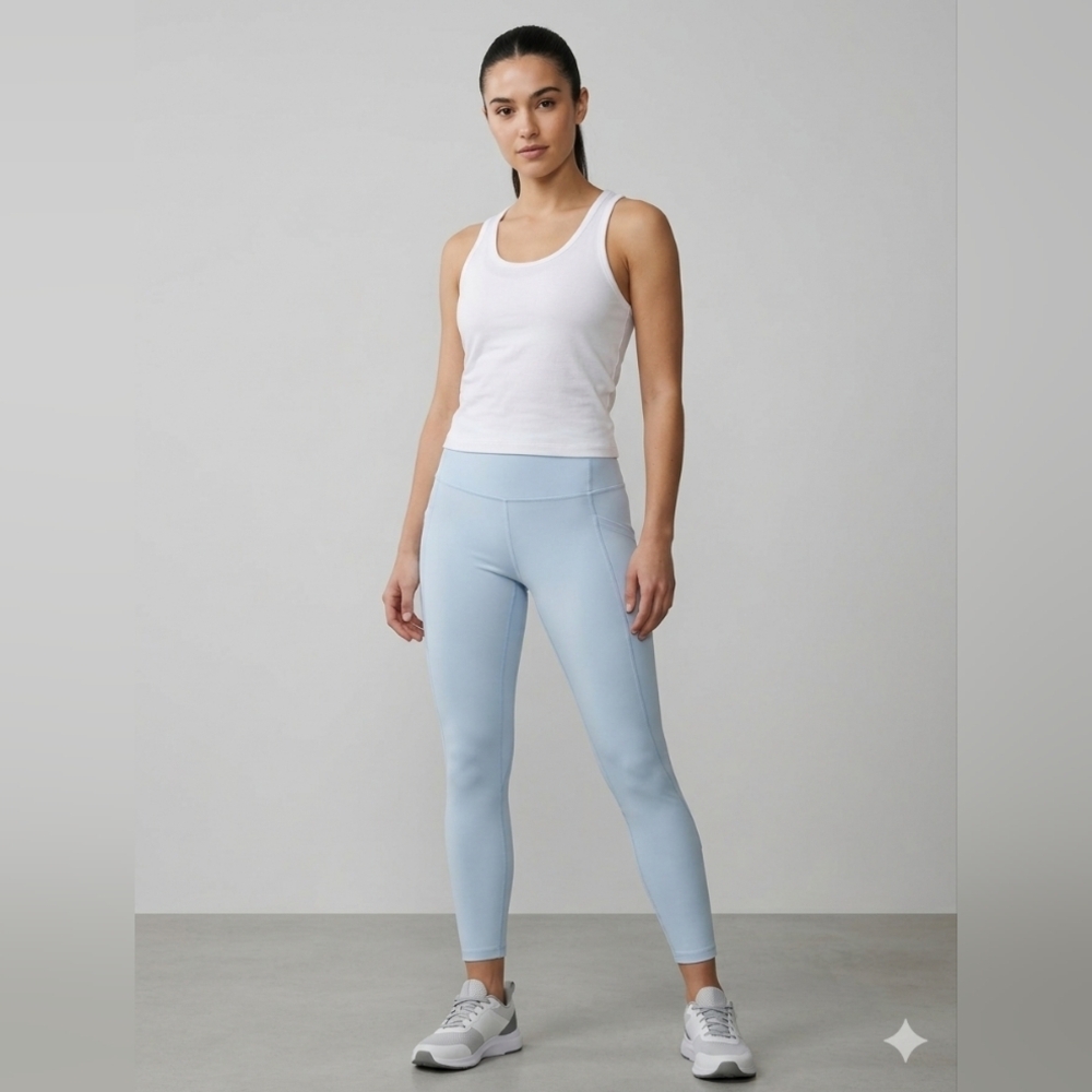 High-Waist Light Blue Women's Active Leggings